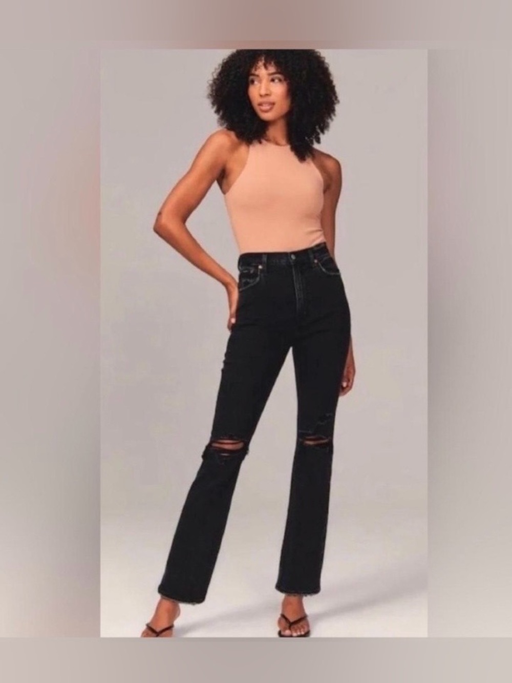 Abercrombie & Fitch The Ankle Straight Ultra High Jeans Black Ripped Knee 26/2